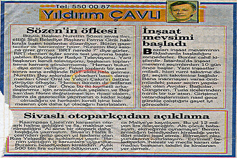 Yalçın Çakır, Yıldırım Çavlı, Köşe Yazısı, Nurettin Sözen