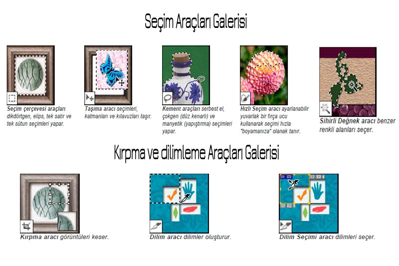Photoshop seçim, kesme, dilimleme araçları